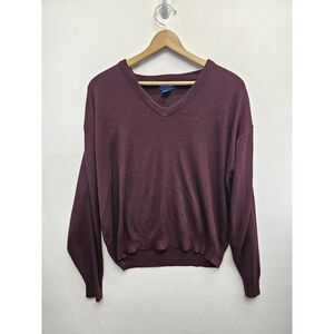 Vintage Towncraft‎ Burgundy Maroon Grandpa Sweater XLT 100% Acrylic Made In USA